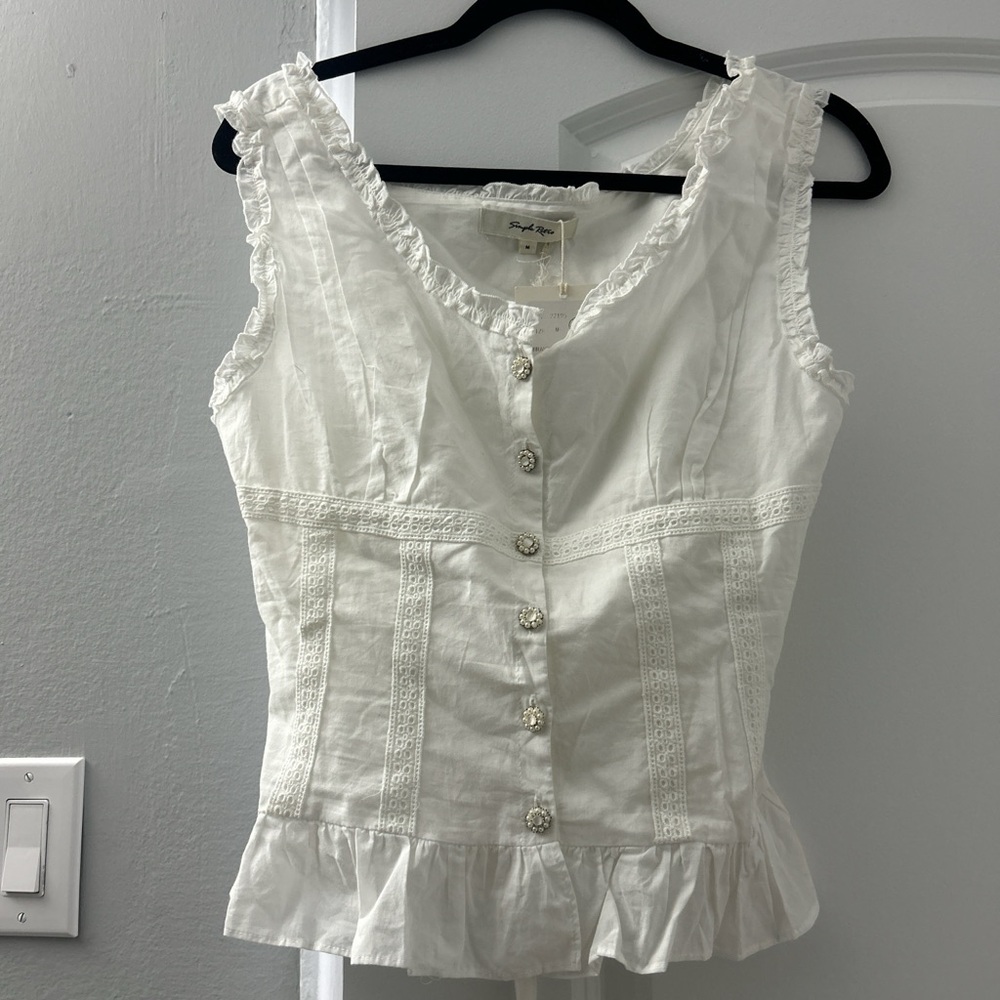 Free People Ivory Ruffled Blouse